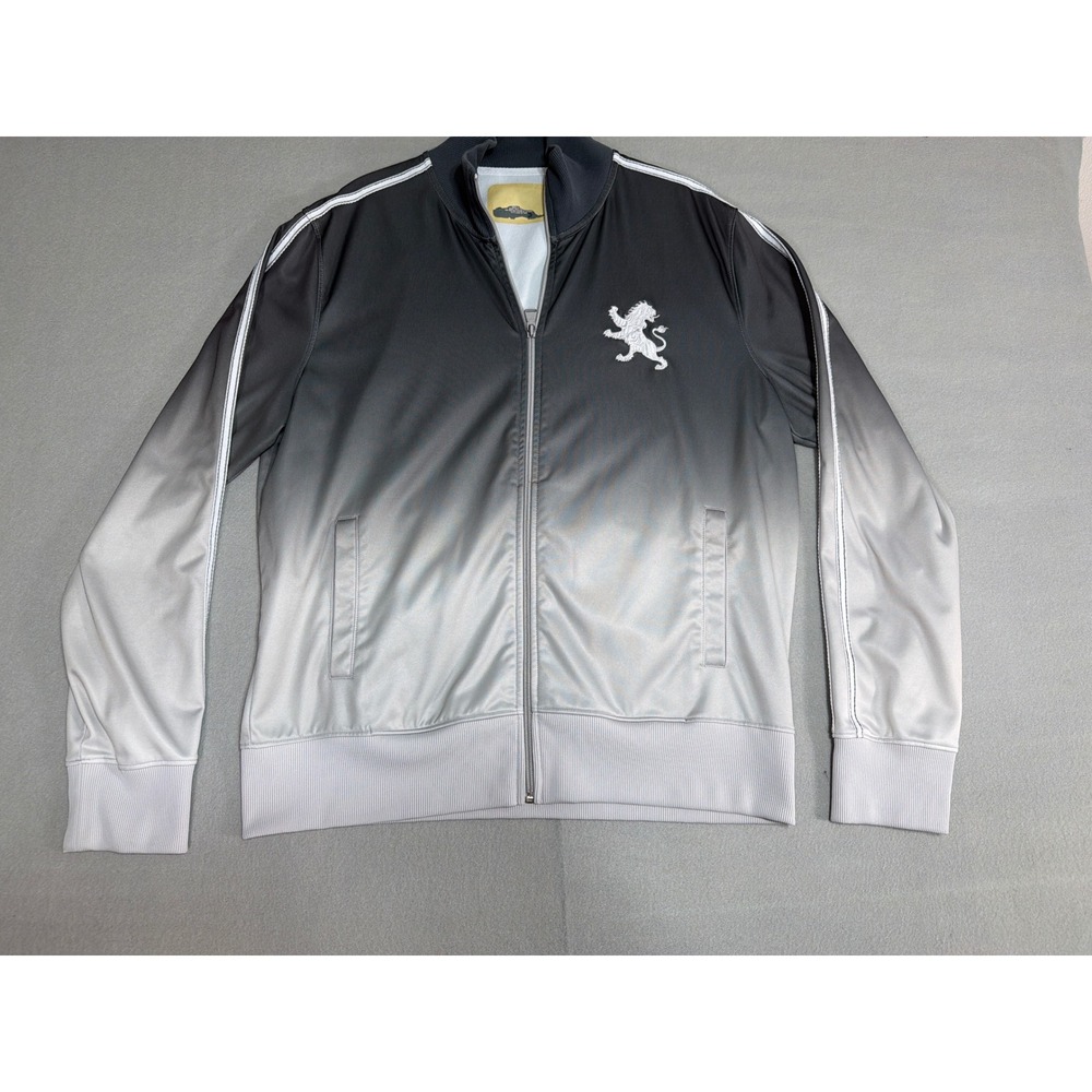 Express Mens Ombre Track Jacket Black Grey Lion Logo Full Zip Stripe Sleeve L